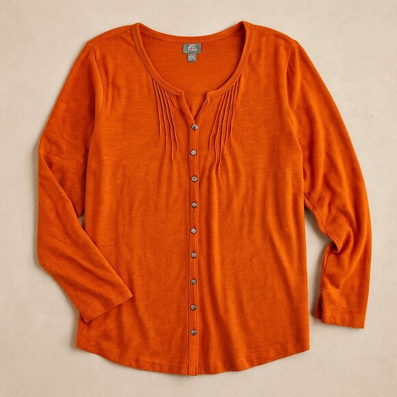 J. Jill 100% Cotton Pleat Back Button Front Long Sleeve Orange Tunic Size 1X - Picture 1 of 14